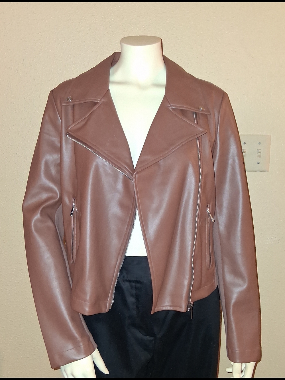 Juicy Couture Mauve Brown Faux Leather Moto Jacket